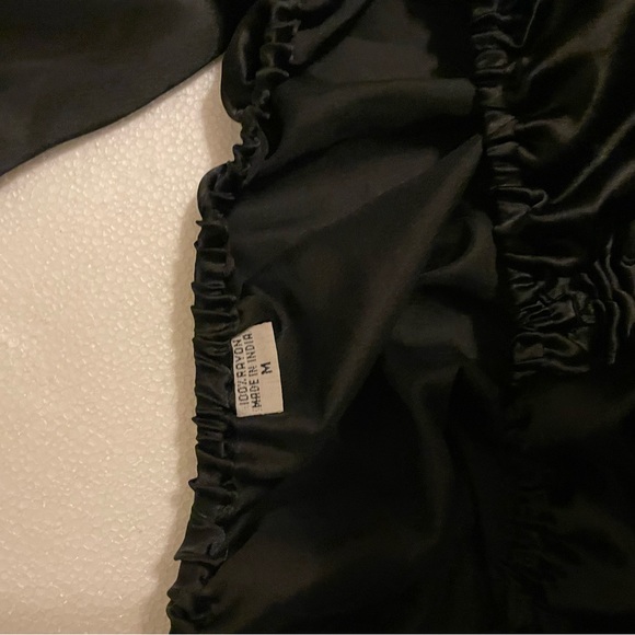 Black Rayon Blouse with draw string underneath breast, elastic waste line. - Picture 8 of 8